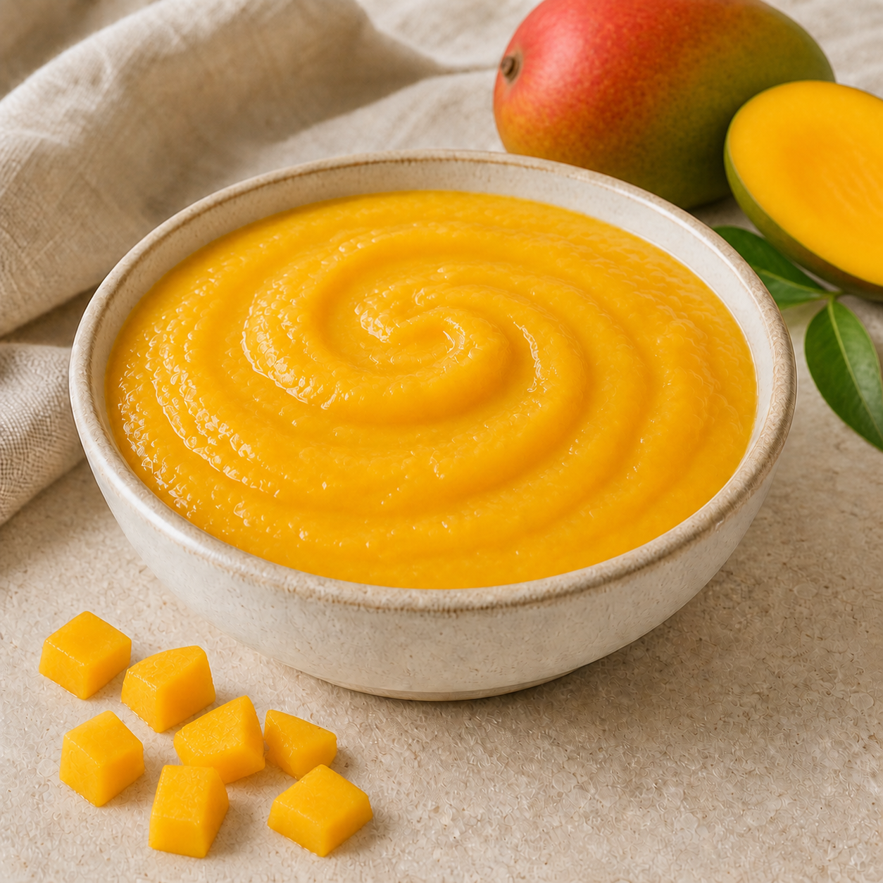 Mango purée with ripe mango fruit